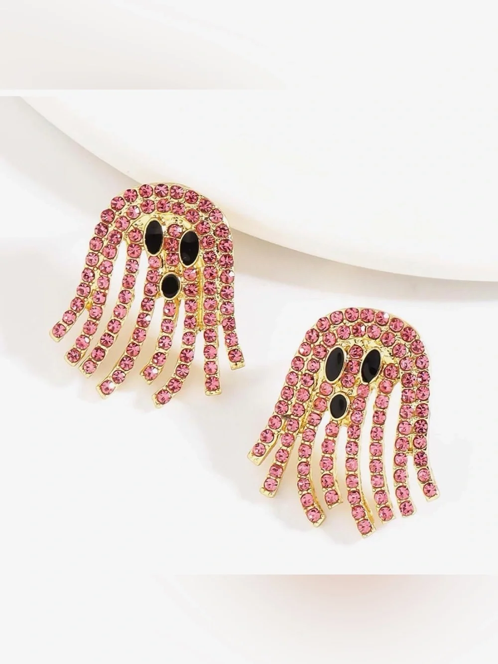 Crystal Ghost Drop Earrings - Blue, Silver, Pink